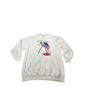 Vintage Fruit of the Loom Mens XL White Sweatshirt American Flag Freedom